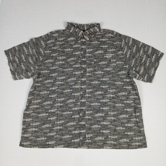 Vintage Y2k Fishing FIsh Camo Graphic Button Up Short Sleeve Puritan Shirt - Picture 1 of 5